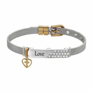 NIB Brilliance Two Tone "Love" Bar Bracelet w/Swarovski Crystals